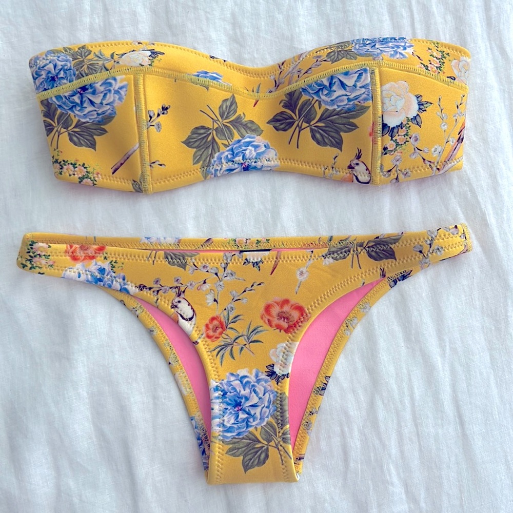 Triangl yellow floral strapless bikini - Bottom Only! - XSmall